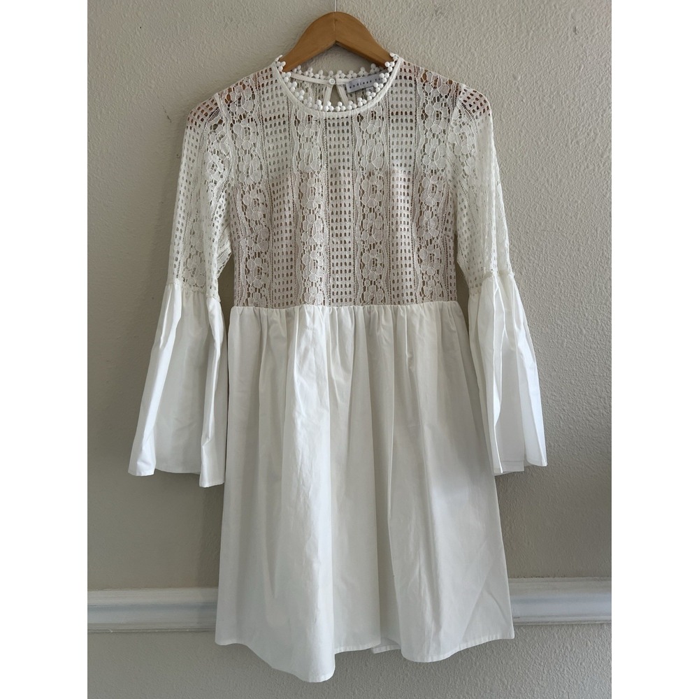Endless Rose White Cream Bell Sleeve Mini Dress Open Back Small Poppy LWD Bride